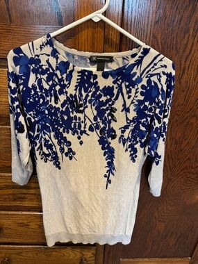 INC International Concepts Cream and Blue Floral Cowl Sweater